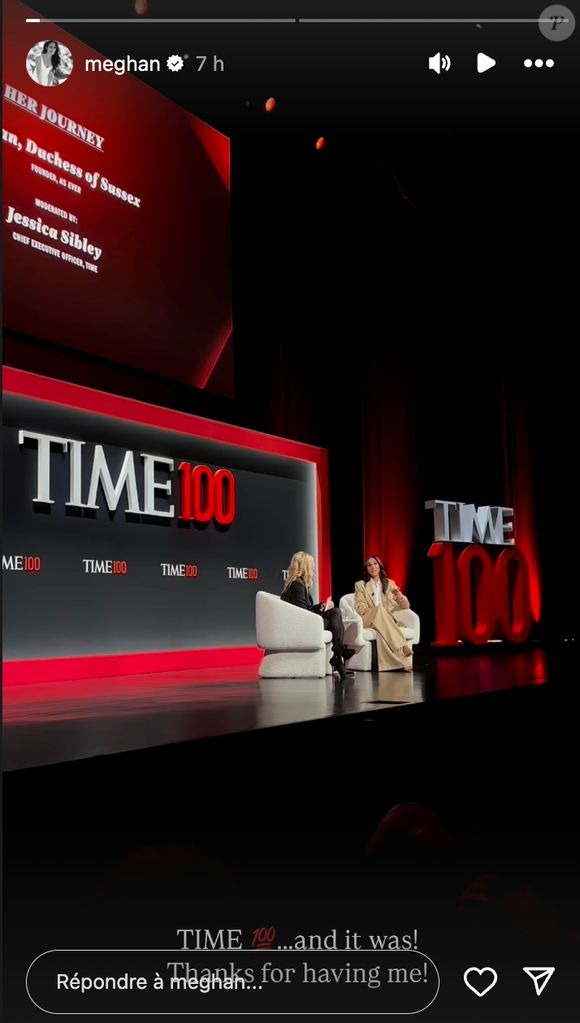 Meghan Markle au TIME100 Summit à New York ce mercredi 23 avril 2025 (Capture d'écran Instagram)