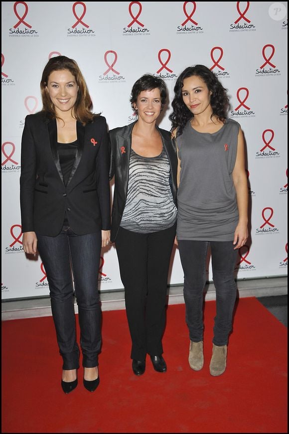 Claire Barsacq, Nathalie Renoux, Aida Touihri à la conférence de presse pour le lancement du Sidaction, au musée du quai Branly, Paris, le 09/03/2011. Crédit Coadic Guirec / Bestimage