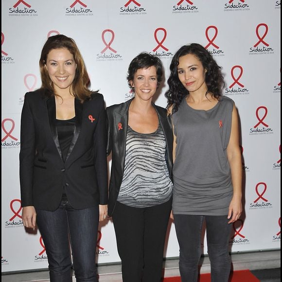 Claire Barsacq, Nathalie Renoux, Aida Touihri à la conférence de presse pour le lancement du Sidaction, au musée du quai Branly, Paris, le 09/03/2011. Crédit Coadic Guirec / Bestimage