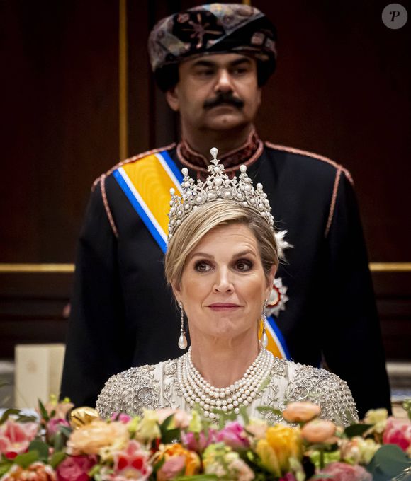 La reine Máxima des Pays-Bas au banquet d'État au Palais royal lors de la visite d'État du sultan d'Oman aux Pays-Bas, premier jour à Amsterdam, aux Pays-Bas, le 15 avril 2025. © Dana Press / Bestimage