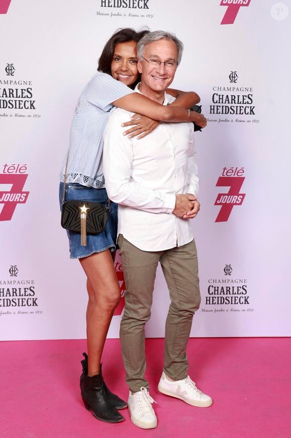 Exclusif - Karine Le Marchand et Laurent Petitguillaume - Soirée "Télé 7 Jours Summer Party" au restaurant "Monsieur Bleu" à Paris le 14 juin 2022. © Christophe Aubert via Bestimage