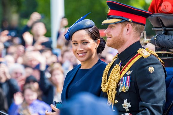 Le prince Harry, duc de Sussex, et Meghan Markle, duchesse de Sussex, première apparition publique de la duchesse depuis la naissance du bébé royal Archie lors de la parade Trooping the Colour 2019, célébrant le 93ème anniversaire de la reine Elisabeth II, au palais de Buckingham, Londres, le 8 juin 2019. Photo par Backgrid USA / Bestimage