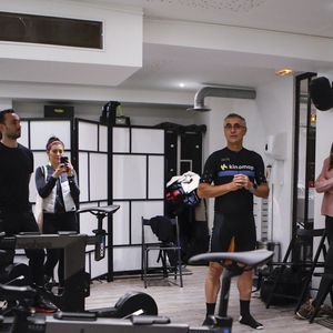 Laurent Jalabert lors de la soirée Kinomap, une application interactive d'entraînement au cyclisme en salle, à Paris le 23 janvier 2024. © Michael Baucher / Panoramic / Bestimage