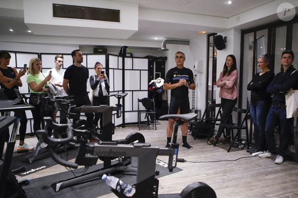 Laurent Jalabert lors de la soirée Kinomap, une application interactive d'entraînement au cyclisme en salle, à Paris le 23 janvier 2024. © Michael Baucher / Panoramic / Bestimage