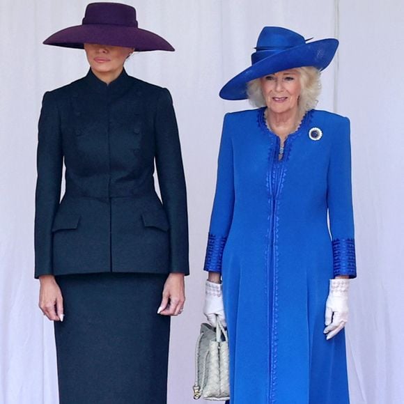 Melania Trump et Camilla Parker Bowles durant la cérémonie de bienvenue à Windsor. © PA Photo/ Bestimage