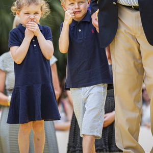 Le Prince Albert II de Monaco, ses enfants Gabriella et Jacques de Monaco posent le long du tapis jaune pour célébrer le 20e anniversaire de 'Bob l'éponge et les Pantoufles' lors du 59e Festival de la Télévision de Monte Carlo, qui s'est tenu au Grimaldi Forum. Monaco le 16 juin 2019. Photo Marco Piovanotto/ABACAPRESS.COM