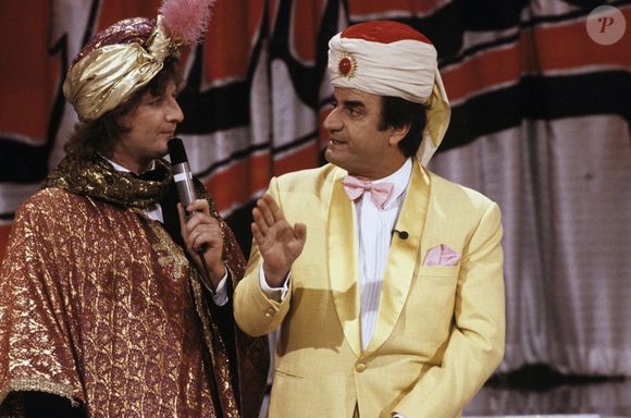 Archives - En France, à Paris, sur le plateau de l'émission "Carnaval", Patrick Sebastien et Aldo Maccione. Novembre 1985
© Gérard Letellier via Bestimage