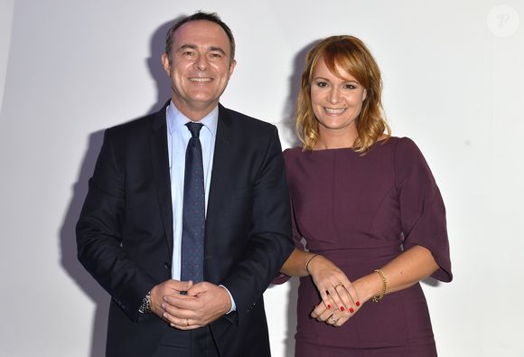 Christophe Delay et Adeline François- Conféfrence de presse de rentrée de BFM Tv à Paris le 8 septembre 2017.
© Guirec Coadic/Bestimage