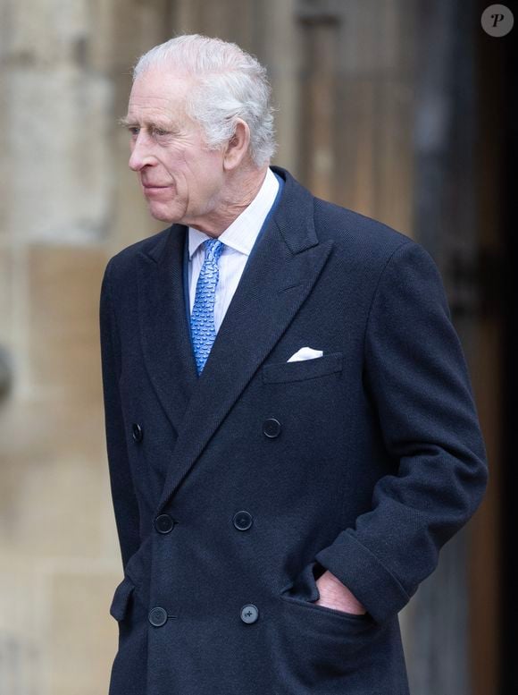 Le roi Charles III d'Angleterre - Les membres de la famille royale britannique arrivent à la chapelle Saint-George pour assister à la messe de Pâques. Windsor, le 31 mars 2024.