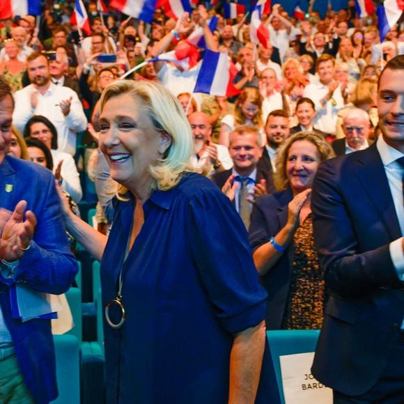Louis Aliot, Marine Le Pen, Jordan Bardella - Meeting de rentrée du Rassemblement National au Cap d'Agde, le 18 septembre 2022.
©Stéphanie Gouiran / Panoramic / Bestimage