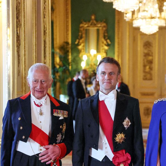 Mardi 8 juillet 2025, le Président français Emmanuel Macron est arrivé au Royaume-Uni dans le cadre d'une visite d'État de trois jours

Le roi Charles III et la princesse consort Camilla Parker Bowles aux côtés d'Emmanuel et Brigitte Macron lors du Banquet d'État organisé en l'honneur du Président français à Londres le mardi 8 juillet 2025. Photo by Ludovic Marin/Pool/ABACAPRESS.COM