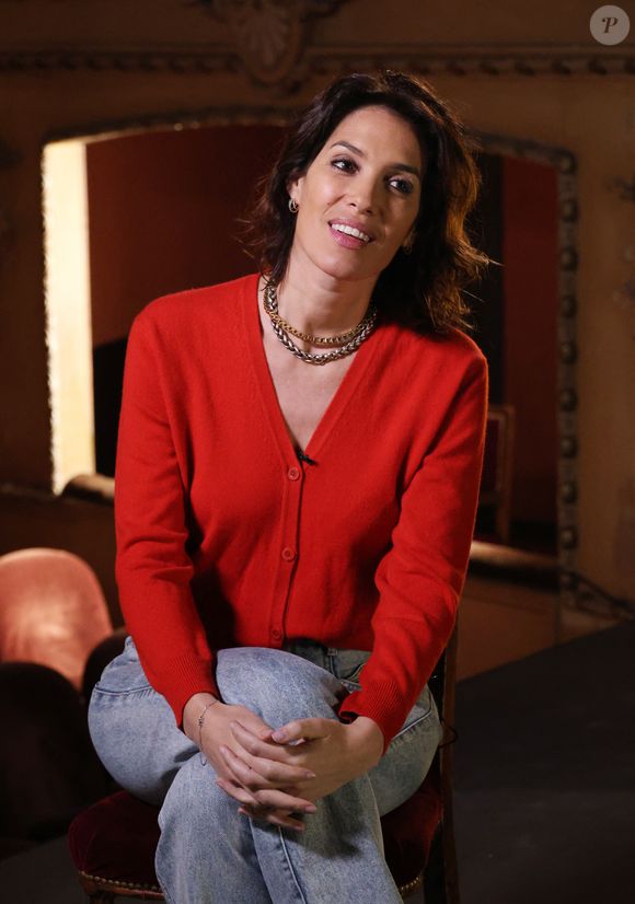 Exclusif - Laurie Cholewa lors de l'enregistrement de l'émission "Olympiascope" au théâtre Antoine, présentée par B.Montiel. 
© Denis Guigenbourg / Bestimage