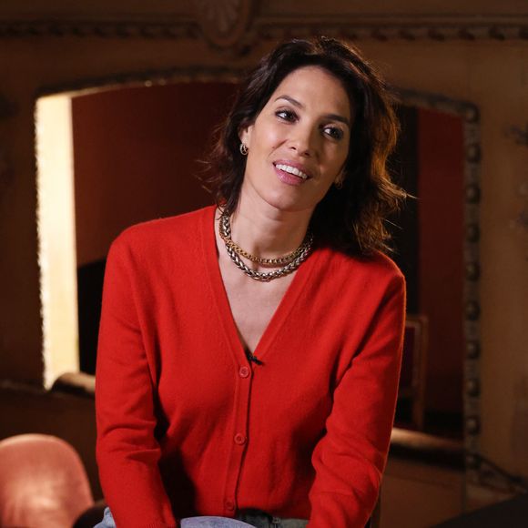 Exclusif - Laurie Cholewa lors de l'enregistrement de l'émission "Olympiascope" au théâtre Antoine, présentée par B.Montiel. 
© Denis Guigenbourg / Bestimage