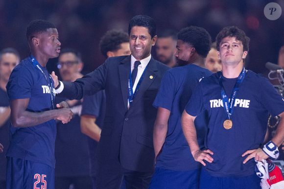 Nasser al-Khelaïfi (président du PSG) - Les joueurs du PSG célèbrent leur titre de Champion d'Europe au Parc Des Princes à Paris, le 1er juin 2025.
© Cyril Moreau/Bestimage