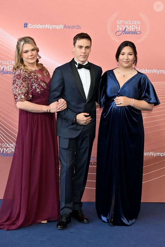 Camille Gottlieb, Louis et Marie Ducruet (enceinte), qui a annoncé sur instagram qu'elle attendait un second bébé, participent à la cérémonie de clôture du 63ème Festival de Télévision de Monte-Carlo au Grimaldi Forum à Monaco, le 18 juin 2024. © Bruno Bebert / Bestimage