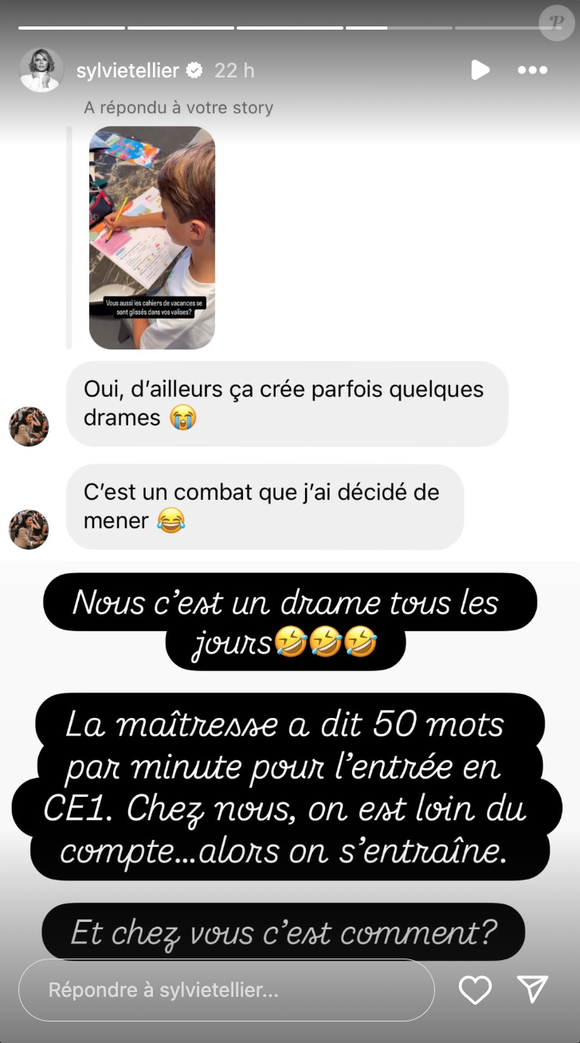 Capture d'écran story Instagram de Sylvie Tellier du 17/08/2025.

© Instagram Sylvie Tellier