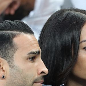 Adil Rami et son ex Sidonie Biémont enceinte lors du match du quart de finale de l'UEFA Euro 2016 France-Islande au Stade de France à Saint-Denis, France le 3 juillet 2016. © Cyril Moreau/Bestimage