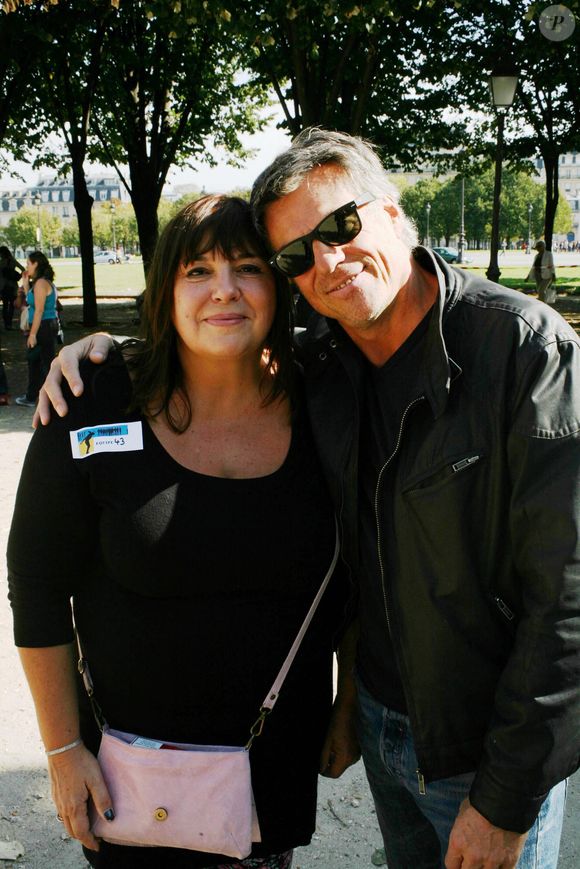 Michèle Bernier et son ex-compagnon Bruno Gaccio - 2ème tournoi de pétanque au profit de l'association "MeghanOra" sur l'Esplanade des Invalides à Paris, le 28 septembre 2014. JLPPA / Bestimage
