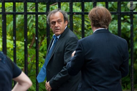 Michel Platini assistant à la cérémonie funéraire du commentateur de football français Thierry Roland à l'église Sainte-Clotilde à Paris, France, le 21 juin 2012. Photo ABACAPRESS.COM