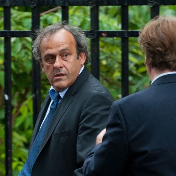 Michel Platini assistant à la cérémonie funéraire du commentateur de football français Thierry Roland à l'église Sainte-Clotilde à Paris, France, le 21 juin 2012. Photo ABACAPRESS.COM