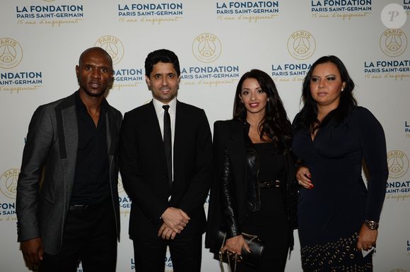 Exclusif - Eric Abidal et sa femme Hayet, Nasser Al-Khelaïfi - Soirée de gala de la Fondation Paris Saint-Germain qui fête ses 15 ans au Pavillon Gabriel à Paris le 27 janvier 2015. RACHID BELLAK / BESTIMAGE