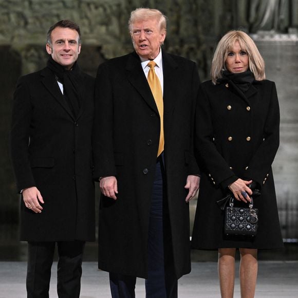 (L to R) French President, Emmanuel Macron, US President Elect, Donald Trump and Brigitte Macron attend the welcome ceremony at official reopening ceremony of Notre-Dame Cathedral in Paris, France on December 7, 2024, after more than five-years of reconstruction work following the April 2019 fire. © Eliot Blondet/Pool/Bestimage