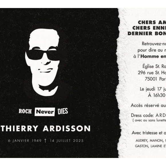 Faire-part des obsèques de Thierry Ardisson