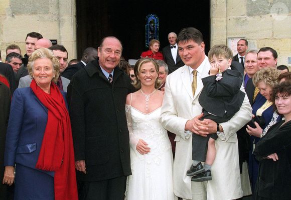 David Douillet, Bernadette et Jacques Chirac, au mariage du sportif et de Valérie dans les Yvelines le 18 avril 2001