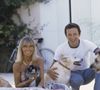 Archives - En France, dans les Alpilles, chez lui, Michel Drucker et Dany Saval, posant ensemble avec leurs chiens et leur lapin. © Michel Marizy via Bestimage