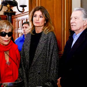 Exclusif - Jordan De Luxe , Isabelle Morini-Bosc, Caroline Ithurbide, Danielle Moreau et William Leymergie - Plusieurs personnalités de C8 sont venues devant le Conseil d’État pour soutenir les chaînes de la TNT C8 et NRJ 12 pour l'audience de la dernière chance, à Paris, France, le 14 janvier 2025. © Jack Tribeca/Bestimage