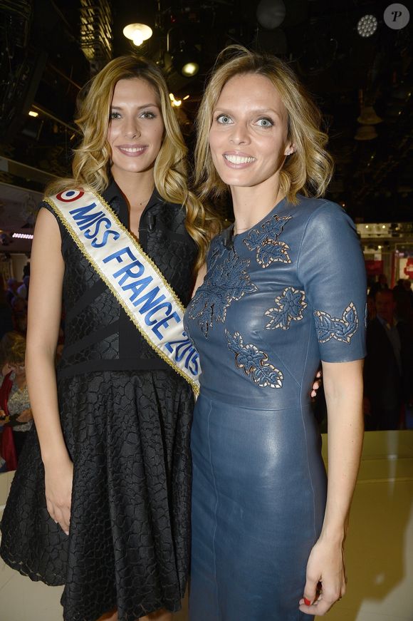 Camille Cerf et Sylvie Tellier - Enregistrement de l'émission " Vivement Dimanche " qui sera diffusée le 3 Mai 2015. Paris le 29 Avril 2015