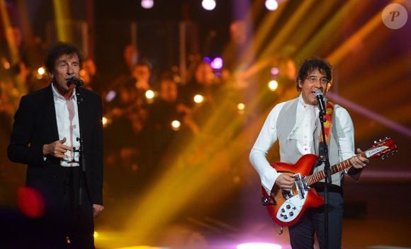 Laurent Voulzy et Alain Souchon assistent à la cérémonie des 30e Victoires de la Musique qui se tient au Zénith de Paris, France, le 13 février 2015. Photo Nicolas Briquet/Abaca
