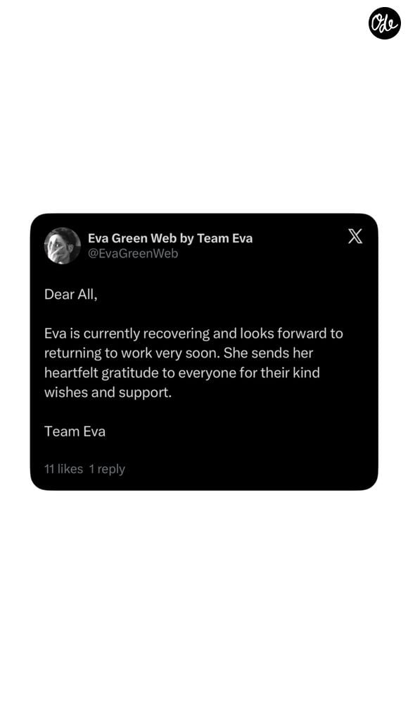 Le message d'Eva Green après sa blessure sur le tournage de "Mercredi" ©Instagram