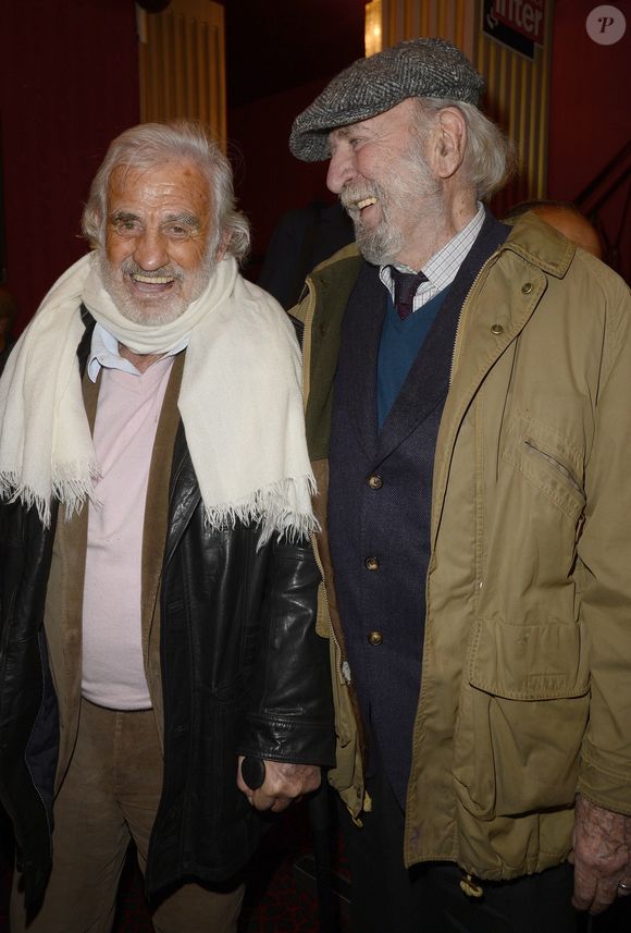 Jean-Paul Belmondo et Jean-Pierre Marielle - People à la générale de la pièce "A torts et à raison" au théâtre Hébertot à Paris le 25 janvier 2016. © Coadic Guirec/Bestimage