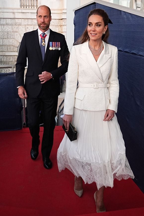 Le prince William, prince de Galles, et Catherine (Kate) Middleton, princesse de Galles au concert pour 80e anniversaire du VE Day au Horse Guards Parade à Londres le jeudi 8 mai 2025.

Photo : Aaron Chown/WPA-Pool