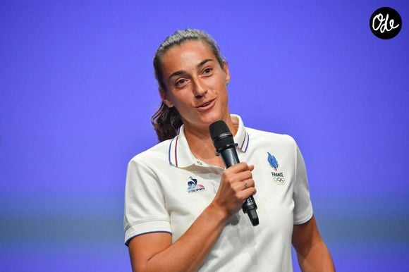 Caroline Garcia - Conférence de presse de l'équipe de France de tennis mercredi 24 juillet 2024 au Club France porte de la Villette à Paris.

© Alexandre Fay / PixPlanete / Bestimage