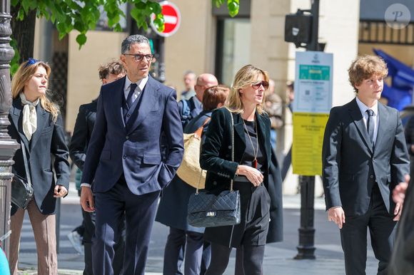 Yasmine Lavoine, Roschdy Zem, sa compagne Sarah Poniatowski (Lavoine), Roman Lavoine -  Arrivées aux obsèques du prince Jean-Stanislas Poniatowski en l'Eglise polonaise à Paris, France, le 29 avril 2024. © Jacovides-Moreau/Bestimage