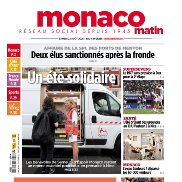 Couverture de "Monaco Matin" du 23 août 2025.