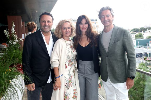 Arthur, Caroline Roux, Mareva Galanter et Laurent Solly au déjeuner de la finale Messieurs de France Télévision (jour 15) sur la terrasse de France Télévision lors des Internationaux de France de Tennis de Roland Garros 2022 à Paris, France, le 5 Juin 2022. © Bertrand Rindoff/Bestimage