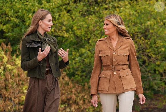 Kate Middleton et Melania Trump au parc de Frogmore à Windsor, dans le Berkshire, lors du deuxième jour de la deuxième visite d'État du président américain Donald Trump au Royaume-Uni. © PA Photo/ Bestimage