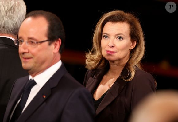 Valerie Trierweiler et Francois Hollande - Allocution du President de la Republique Francaise, Francois Hollande a l'occasion du lancement des Commemorations du Centenaire de la premiere Guerre Mondiale, au Palais de l'Elysee, le 7 Novembre 2013. © DOMINIQUE JACOVIDES / BESTIMAGE