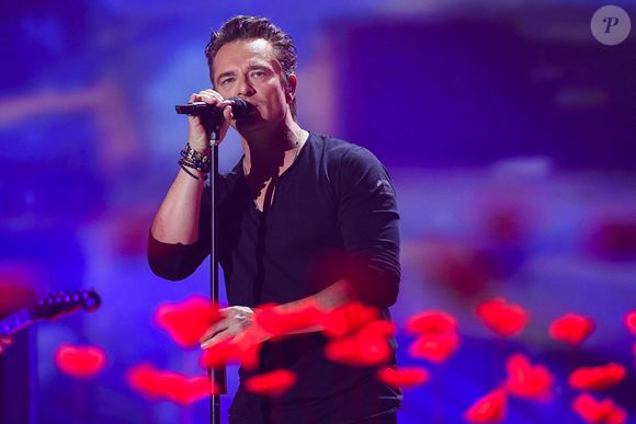 Le chanteur David Hallyday se produit sur scène lors de la cérémonie de clôture de la 31e édition de l'événement caritatif 'Televie' des chaînes de télévision RTL-TVi, samedi 27 avril 2019 à La Louvière. © ABACA