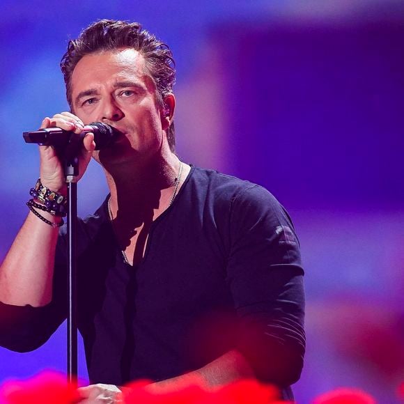 Le chanteur David Hallyday se produit sur scène lors de la cérémonie de clôture de la 31e édition de l'événement caritatif 'Televie' des chaînes de télévision RTL-TVi, samedi 27 avril 2019 à La Louvière. © ABACA