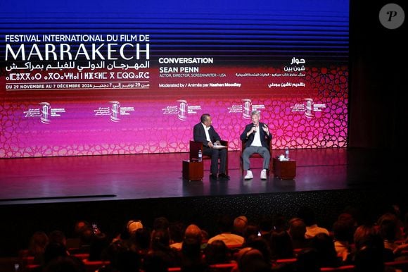 Master Class de Sean Penn, sous le regard de sa compagne Valeria Nicov, lors du 21ème Festival du film de Marrakech, le 4 décembre 2024. 
© Dominique Jacovides / Bestimage