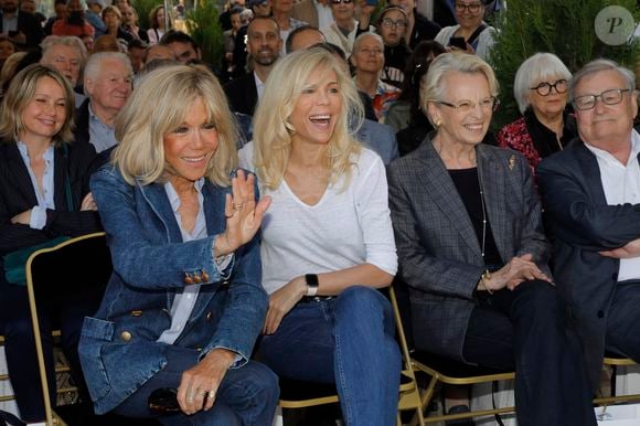 Exclusif - Brigitte Macron et sa fille Laurence Auzière et  Michèle Alliot-Marie - Inauguration de la place Line Renaud a Rueil-Malmaison le 22 Juin 2024.
© Jlppa / Bestimage