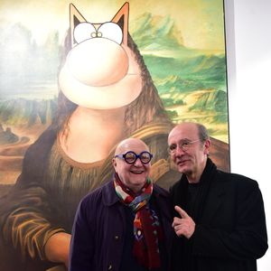 Jean-Pierre Coffe, Philippe Geluck - Vernissage de l'exposition "L'Art et Le Chat" de Philippe Geluck au Musée en Herbe à Paris, le 10 février 2016. © Giancarlo Gorassini/Bestimage