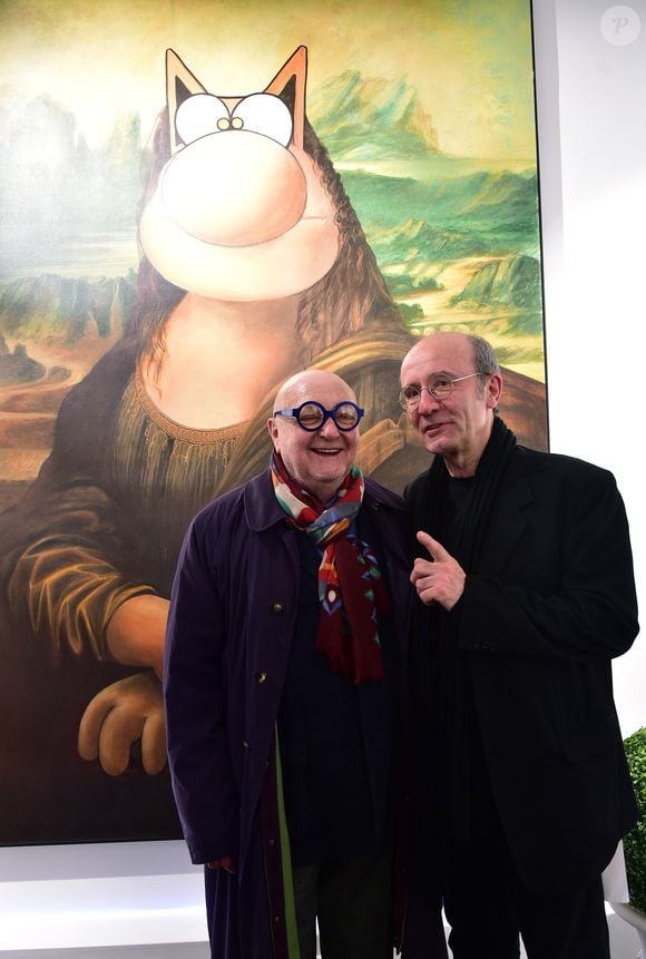 Jean-Pierre Coffe, Philippe Geluck - Vernissage de l'exposition "L'Art et Le Chat" de Philippe Geluck au Musée en Herbe à Paris, le 10 février 2016. © Giancarlo Gorassini/Bestimage