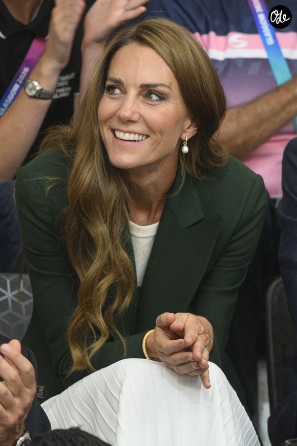 Le prince William, prince de Galles, et Catherine (Kate) Middleton, princesse de Galles, avec leurs enfants le prince George de Galles, la princesse Charlotte de Galles et le prince Louis de Galles, au jour 9 des "Jeux du Commonwealth 2026" à l'OVO Hydro de Glasgow Samedi 1er août 2026.

Photo : Zuma Press / Bestimage