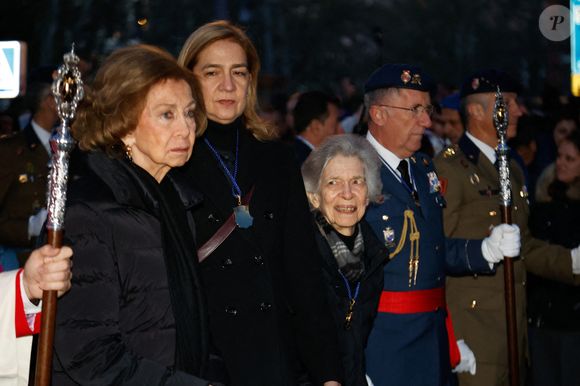 La reine Sofia, l'infante Cristina et la princesse Irène de Grèce participent à la procession du Cristo de los Alabarderos à Madrid, Espagne, le 29 mars 2024. Photo par Europa Press/ABACAPRESS.COM