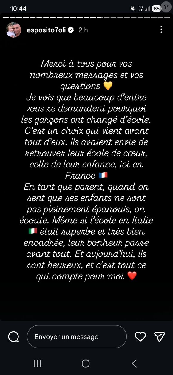 Story d'Olivier Esposito sur son compte Instagram le 8 novembre 2025.